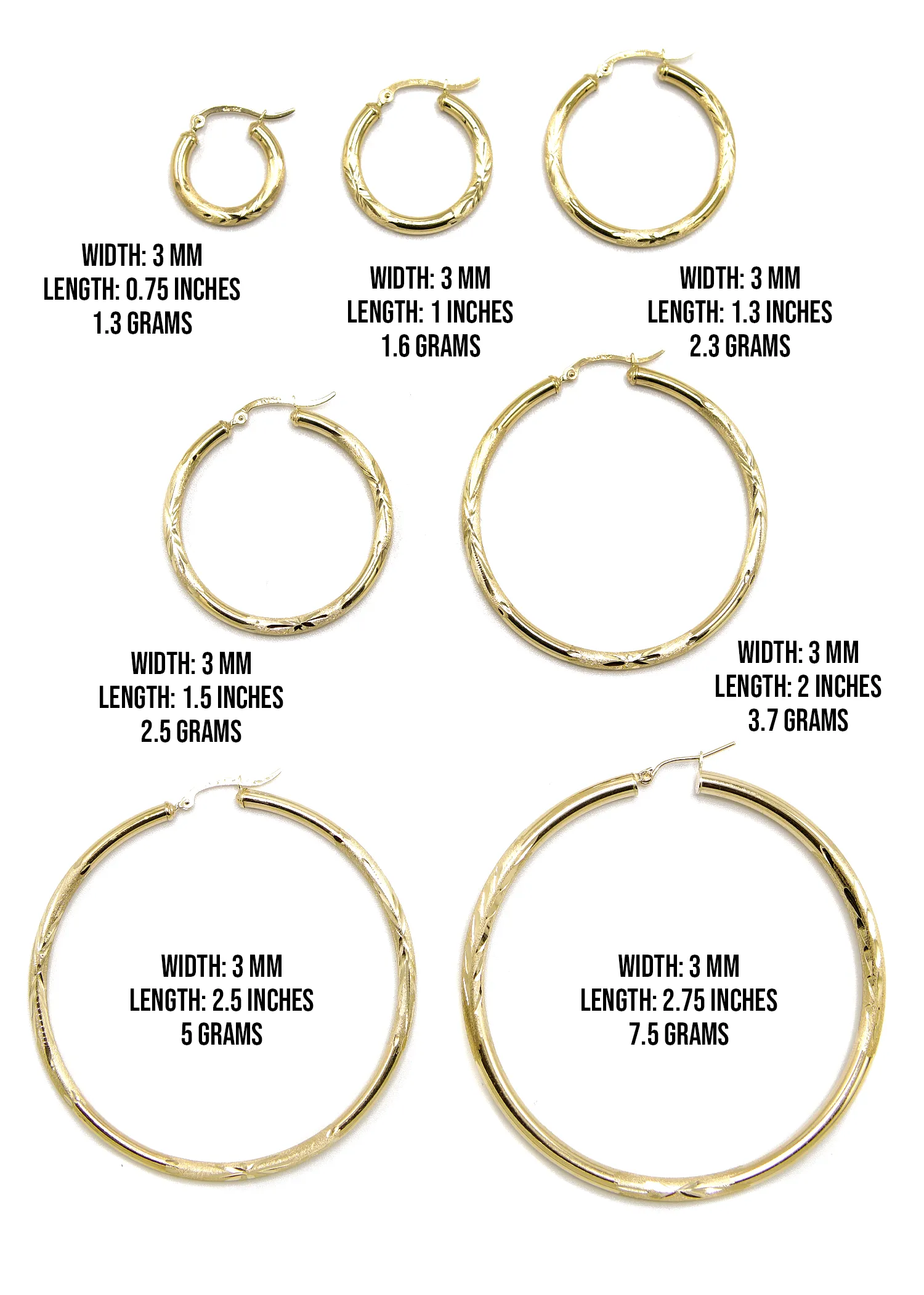 10K Womens Gold Hoop Earrings | Customizable Size