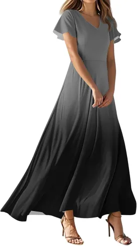 Boho Dresses for Women 2025 Elegant V Neck Short Sleeve Floral Graphic Maxi Dresses Summer Multi Styles Wedding Guest Dress