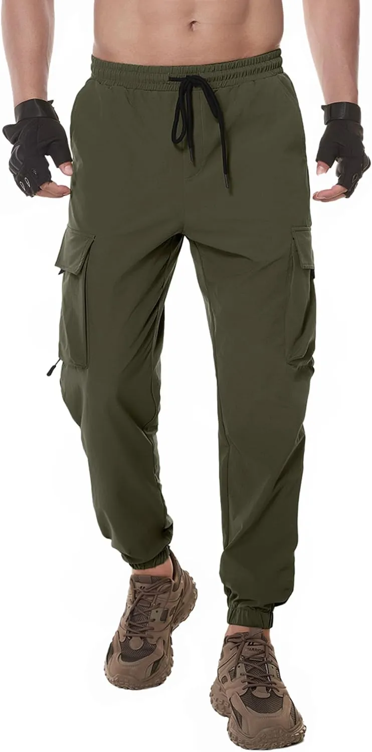Comdecevis Men's Lightweight Hiking Pants Elastic Waist Water Resistant Quick Dry Workout Joggers Outdoor Sweatpants
