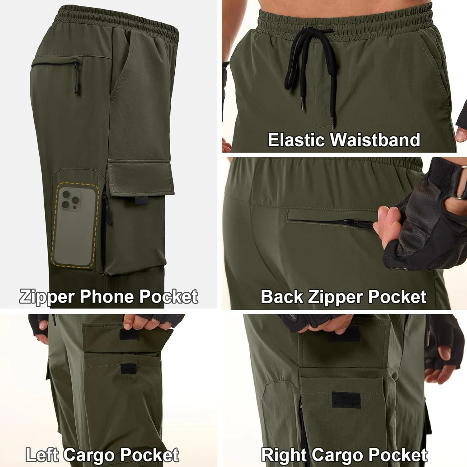 Comdecevis Men's Lightweight Hiking Pants Elastic Waist Water Resistant Quick Dry Workout Joggers Outdoor Sweatpants