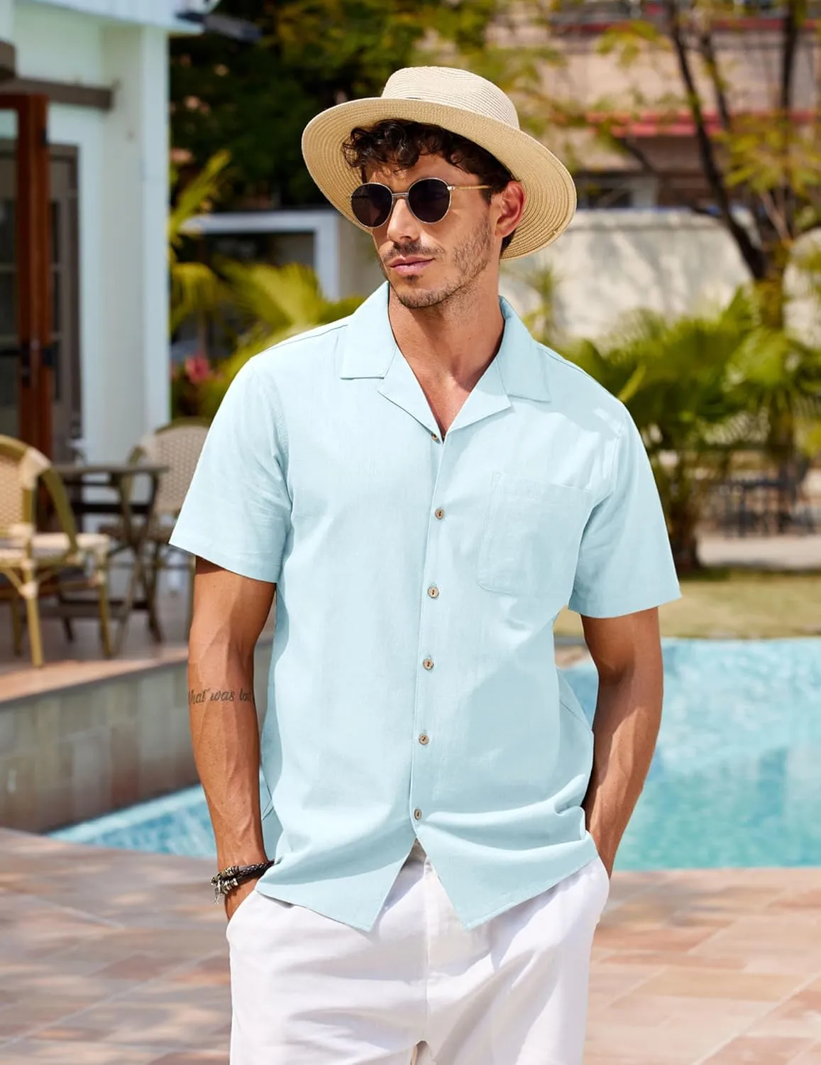 COOFANDY Mens Hawaiian Shirt Short Sleeve Buttoon Down Shirts Casual Tropical Floral Summer Linen Shirts