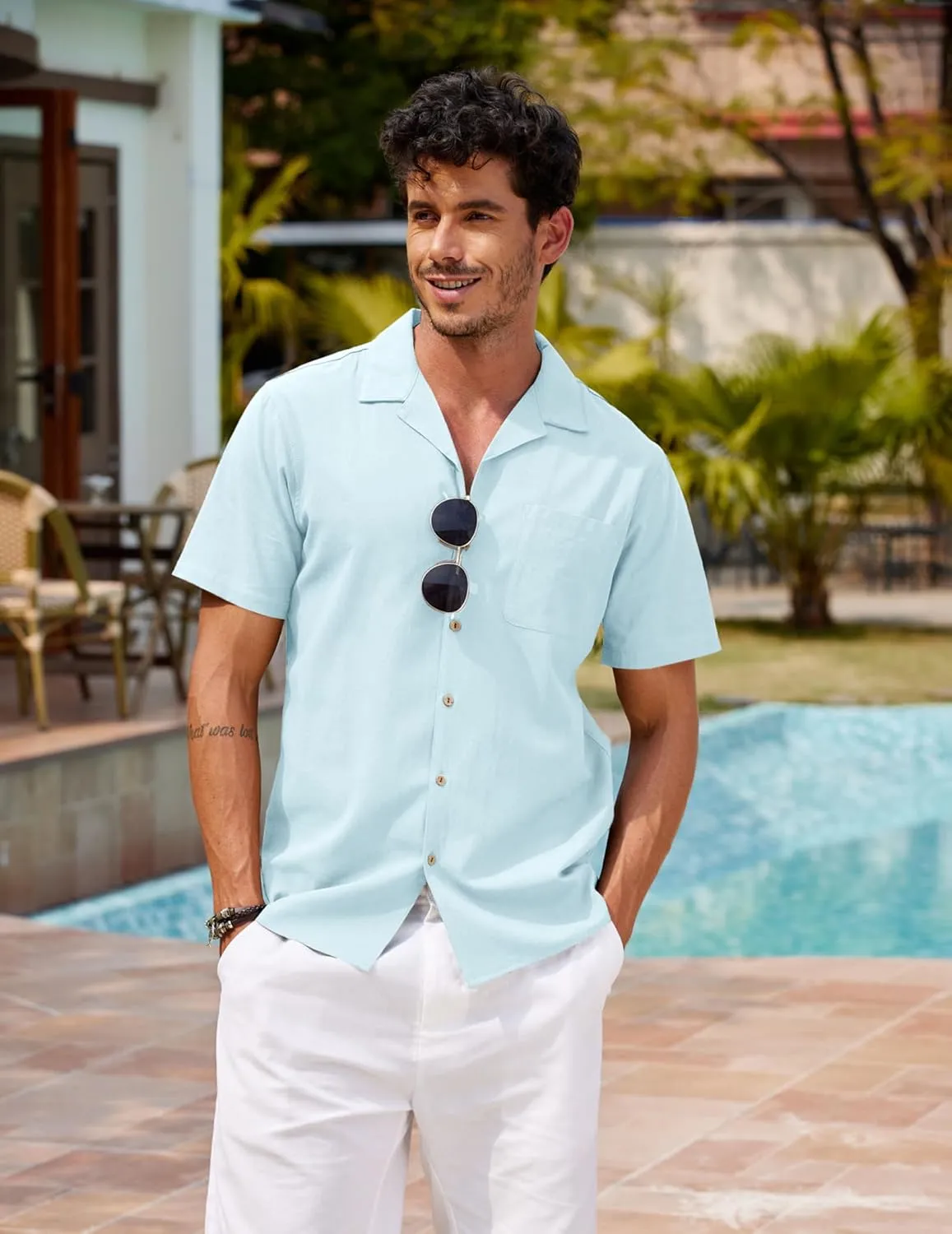 COOFANDY Mens Hawaiian Shirt Short Sleeve Buttoon Down Shirts Casual Tropical Floral Summer Linen Shirts