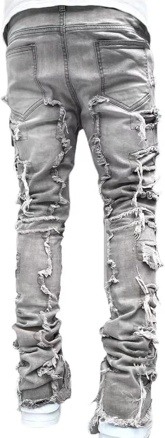 COOLMONAR Men's Ripped Distressed Destroyed Slim Fit Straight Leg Denim Jeans