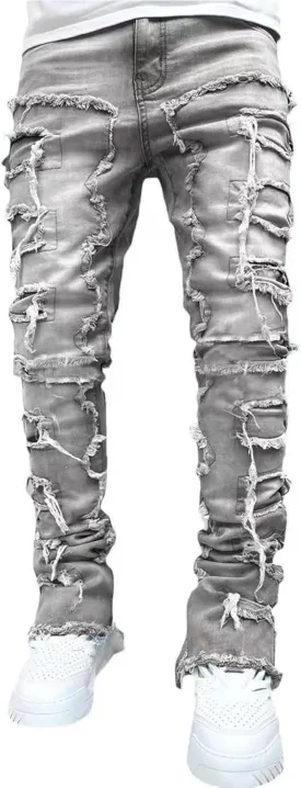 COOLMONAR Men's Ripped Distressed Destroyed Slim Fit Straight Leg Denim Jeans
