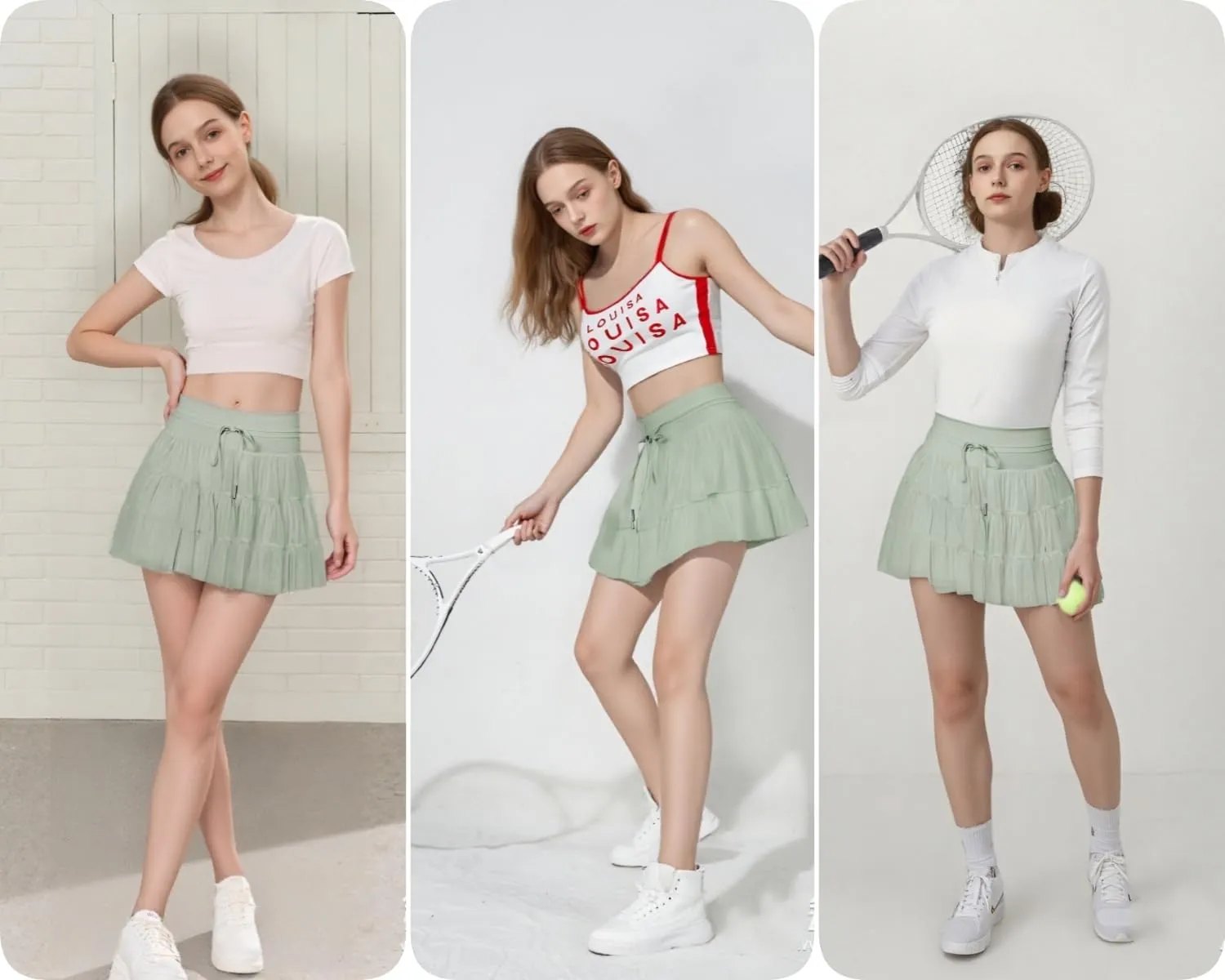 Cresay Women's Pleated Skirt High Waisted Ruffle Tennis Skirts Sports Skater Running Skorts with Shorts Pockets