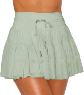 Cresay Women's Pleated Skirt High Waisted Ruffle Tennis Skirts Sports Skater Running Skorts with Shorts Pockets