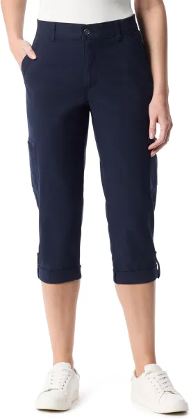 Gloria Vanderbilt Women's Cargo Capri Tab Roll Cuff with Zip Front and Elastic Waist Standard