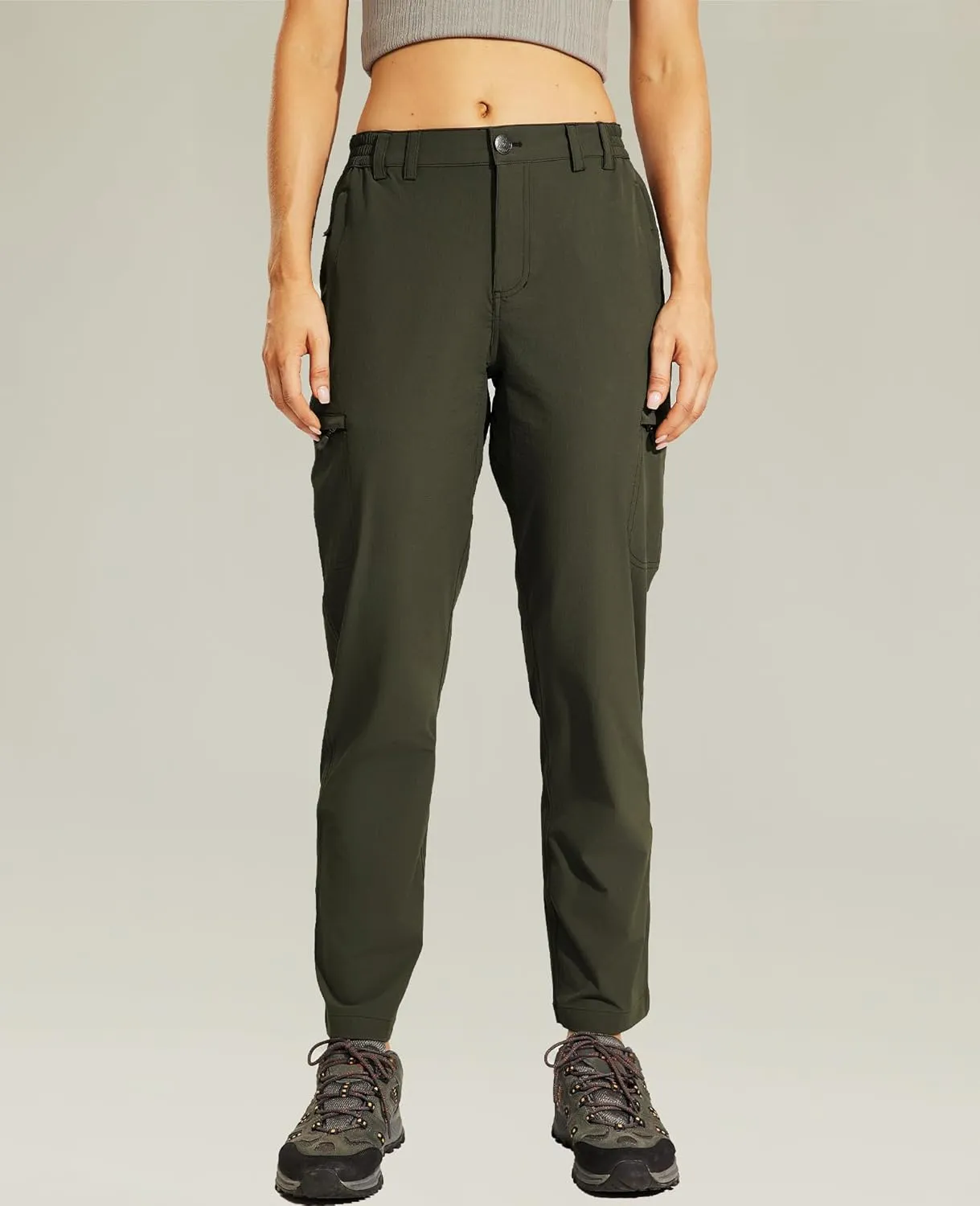 Haimont Women's Hiking Cargo Pants Quick Dry Lightweight Ripstop Stretch Nylon Travel Pants with Zip Pockets Water Repellent