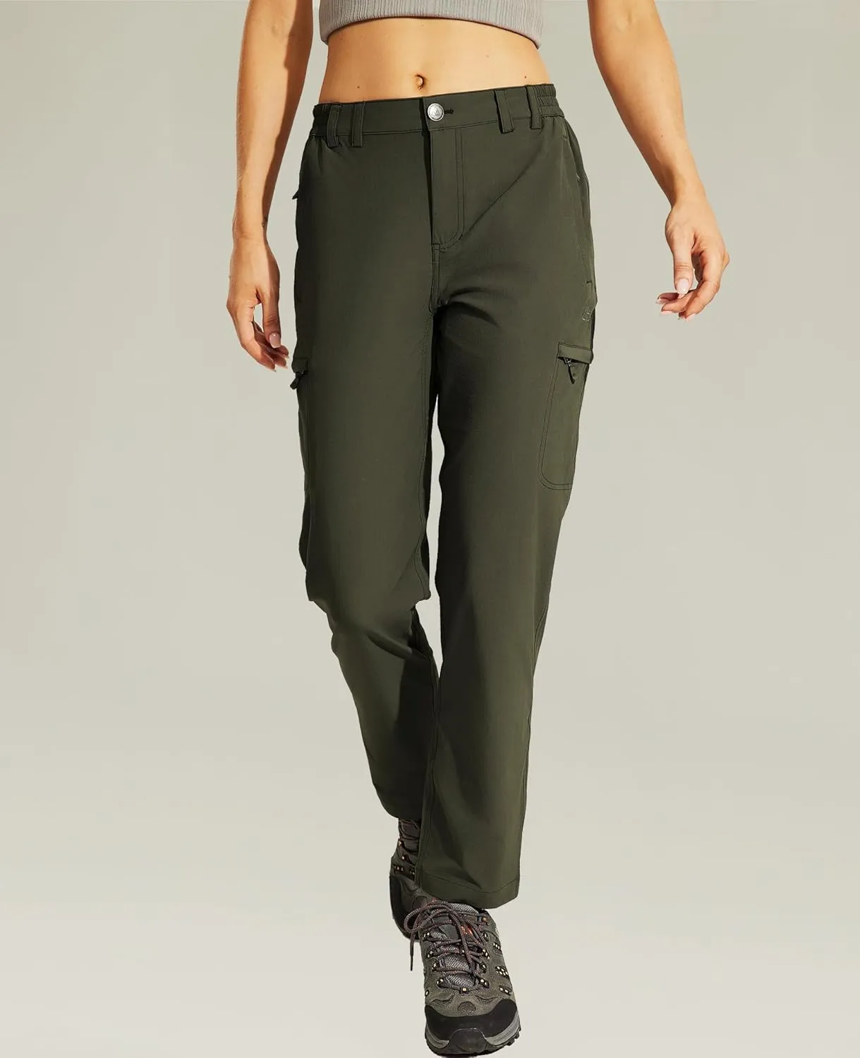 Haimont Women's Hiking Cargo Pants Quick Dry Lightweight Ripstop Stretch Nylon Travel Pants with Zip Pockets Water Repellent