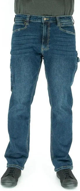 Iron & Haft Men's Journeyman Relaxed/Straight Fit Work Jeans, 12 Pocket Stretch Denim Tactical Jeans, Vintage/Medium Wash