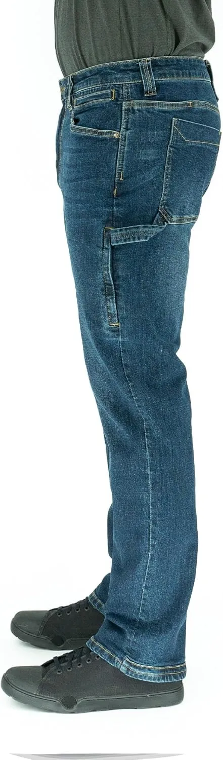 Iron & Haft Men's Journeyman Relaxed/Straight Fit Work Jeans, 12 Pocket Stretch Denim Tactical Jeans, Vintage/Medium Wash