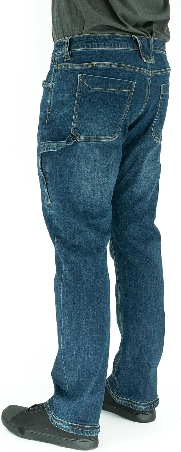 Iron & Haft Men's Journeyman Relaxed/Straight Fit Work Jeans, 12 Pocket Stretch Denim Tactical Jeans, Vintage/Medium Wash