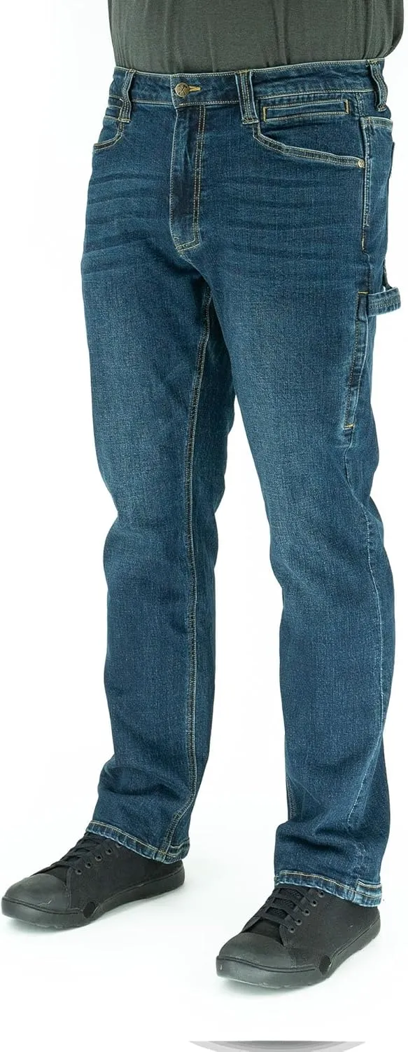 Iron & Haft Men's Journeyman Relaxed/Straight Fit Work Jeans, 12 Pocket Stretch Denim Tactical Jeans, Vintage/Medium Wash