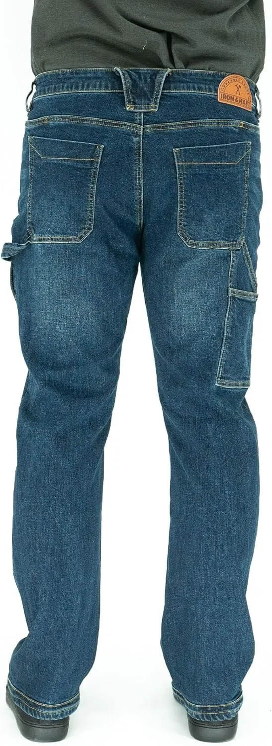Iron & Haft Men's Journeyman Relaxed/Straight Fit Work Jeans, 12 Pocket Stretch Denim Tactical Jeans, Vintage/Medium Wash