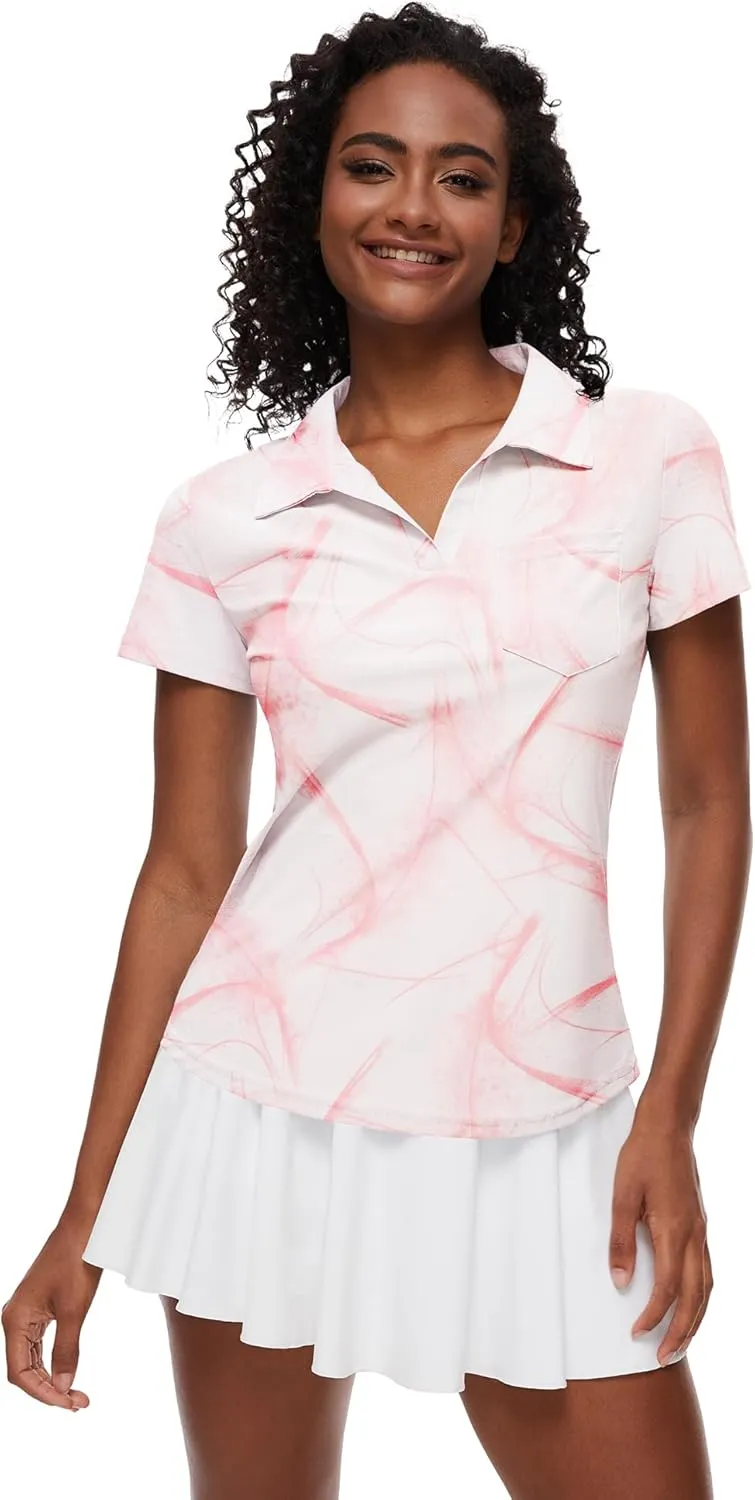 Loovoo Womens Golf Shirts Short Sleeve Collared V-Neck Casual Polos Quick Dry Workout Tennis Tops
