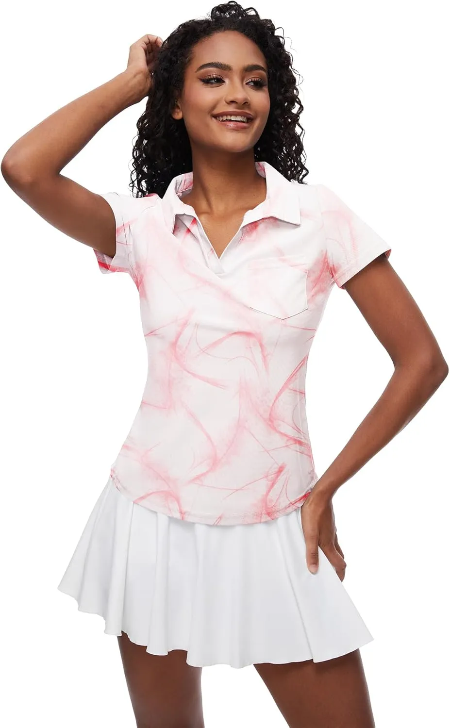 Loovoo Womens Golf Shirts Short Sleeve Collared V-Neck Casual Polos Quick Dry Workout Tennis Tops