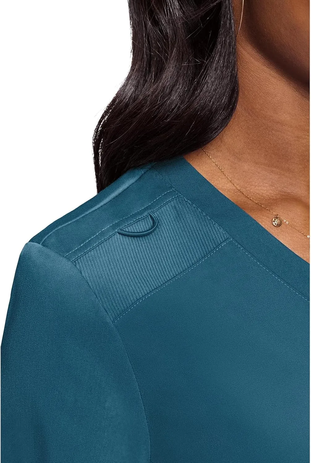 Med Couture Women's V-Neck Scrub Top, Modern Fit Tuck-in Top with Stretchy Rib-Knit Shoulders and Chest Pocket - MC7448
