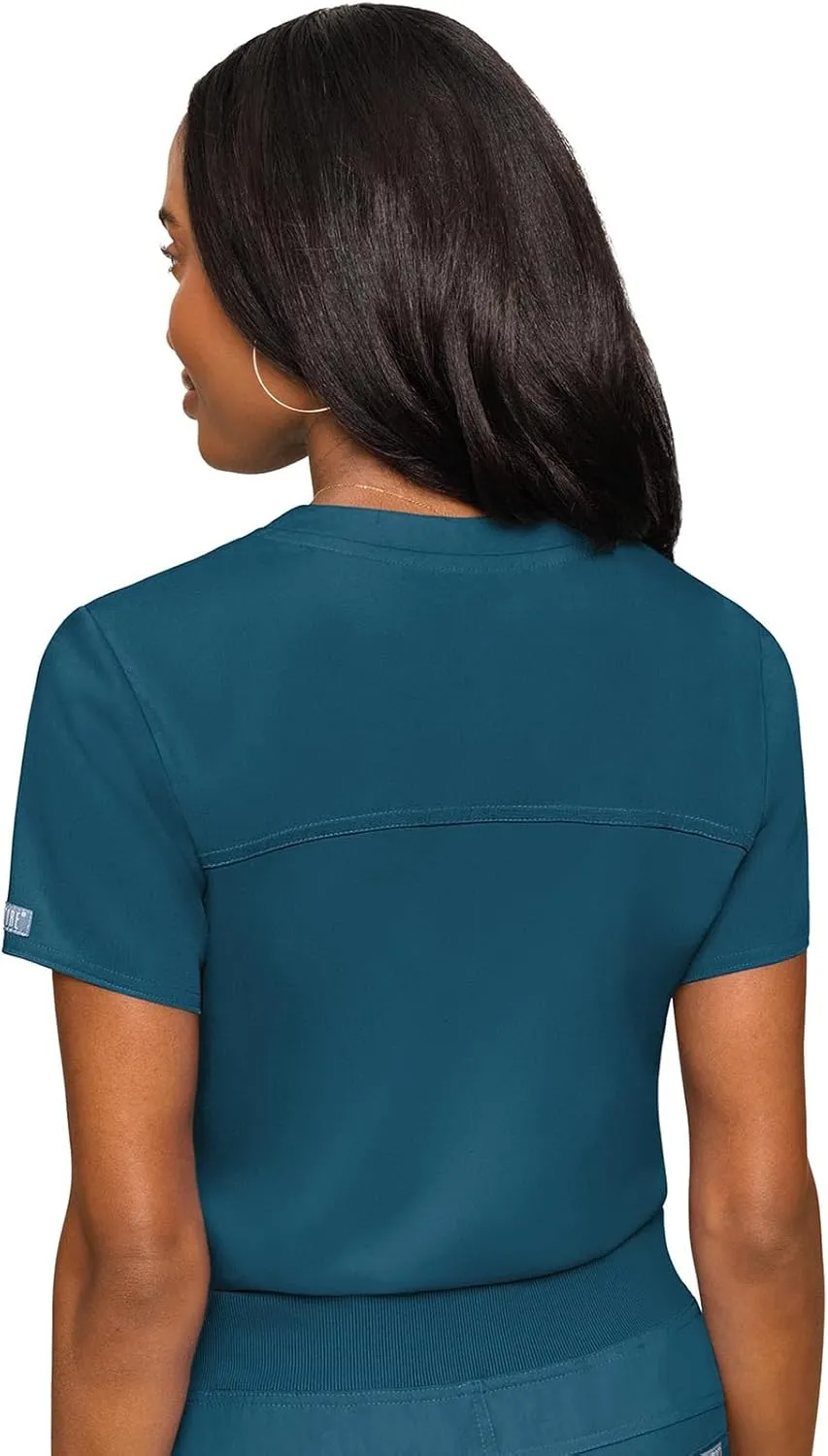 Med Couture Women's V-Neck Scrub Top, Modern Fit Tuck-in Top with Stretchy Rib-Knit Shoulders and Chest Pocket - MC7448