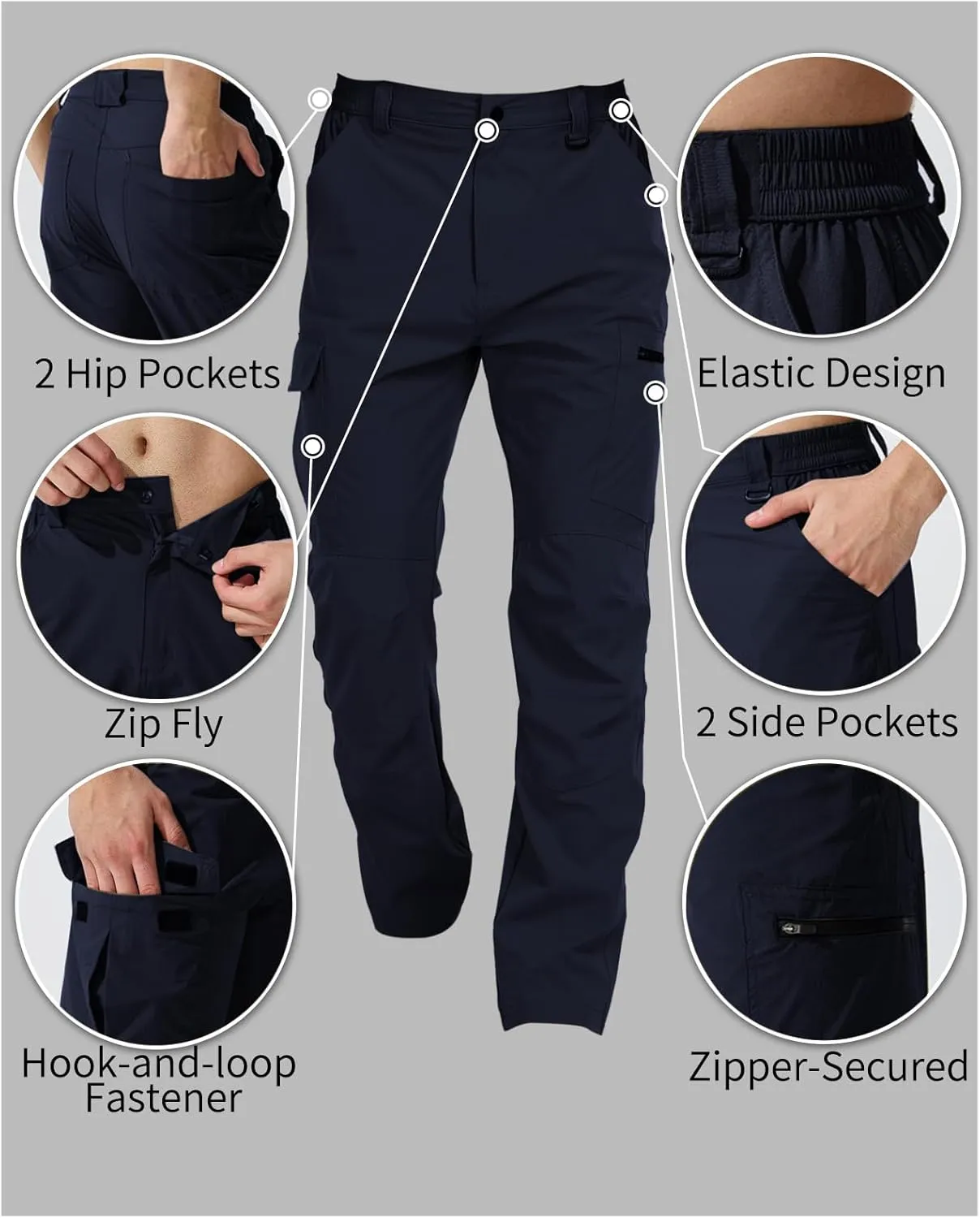 Men's Cargo Hiking Work Pants with 6 Pockets Lightweight Water Resistant Quick Dry Tactical Pants