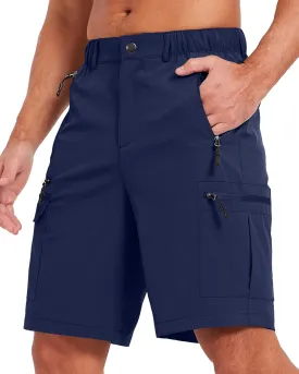 Mens Hiking Cargo Summer Shorts 9" Quick Dry Lightweight Outdoor Fishing Golf Casual Elastic Waist Loose Fit 6 Pocket