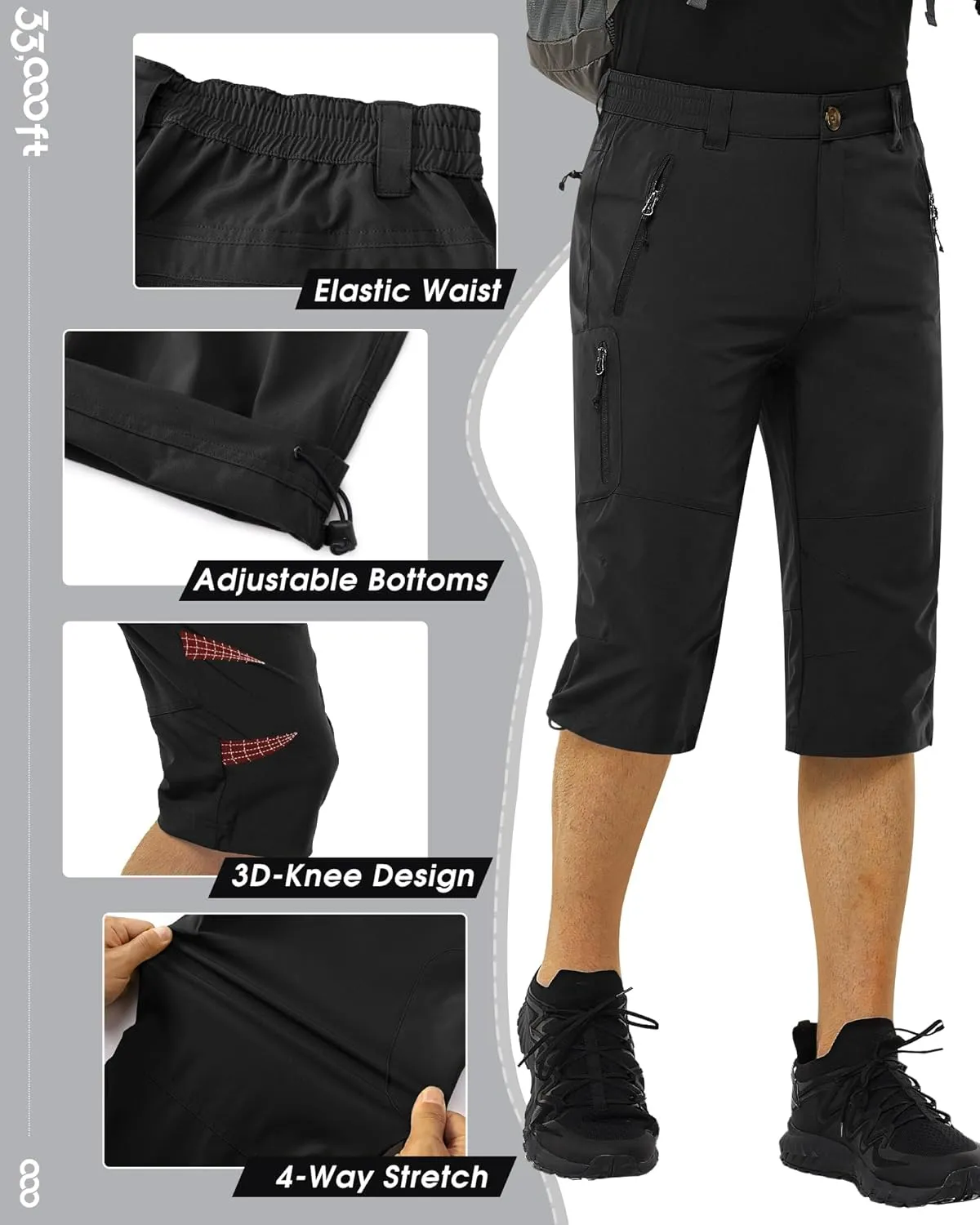 Men's Hiking Golf Capri Pants 3/4 Cargo Quick Dry Lightweight Stretch Below Knee Shorts Pants Travel Casual