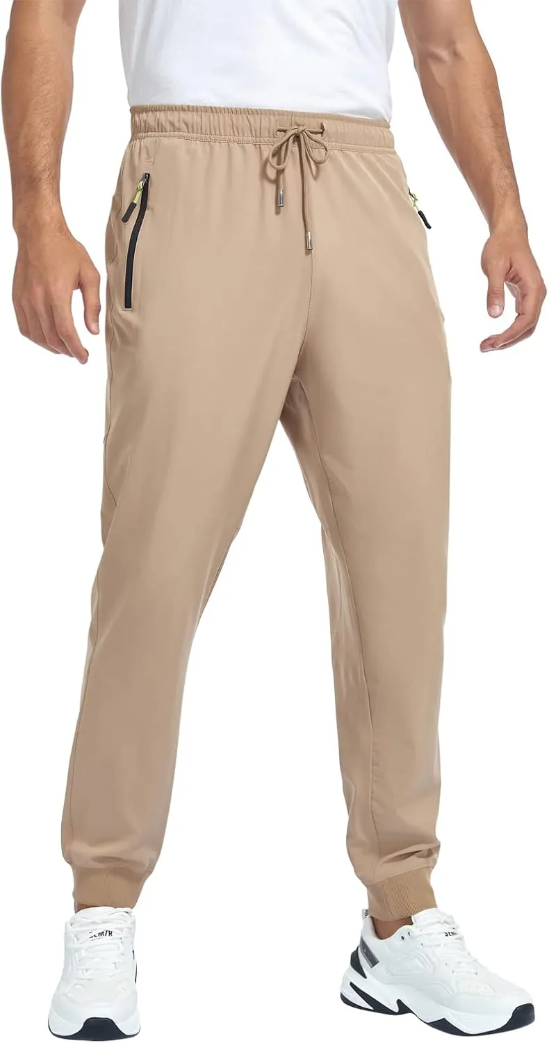 Men's Lightweight Jogger Pants Quick Dry Athletic Hiking Pants for Men with 3 Zipper Pockets