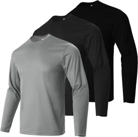 Mens Long Sleeve Shirts Quick Dry Crew Neck Sun Protection Gym Workout Athletic T-Shirt