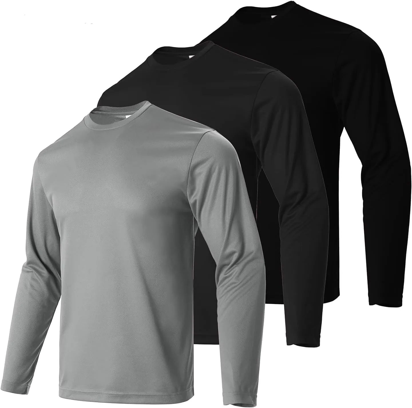 Mens Long Sleeve Shirts Quick Dry Crew Neck Sun Protection Gym Workout Athletic T-Shirt