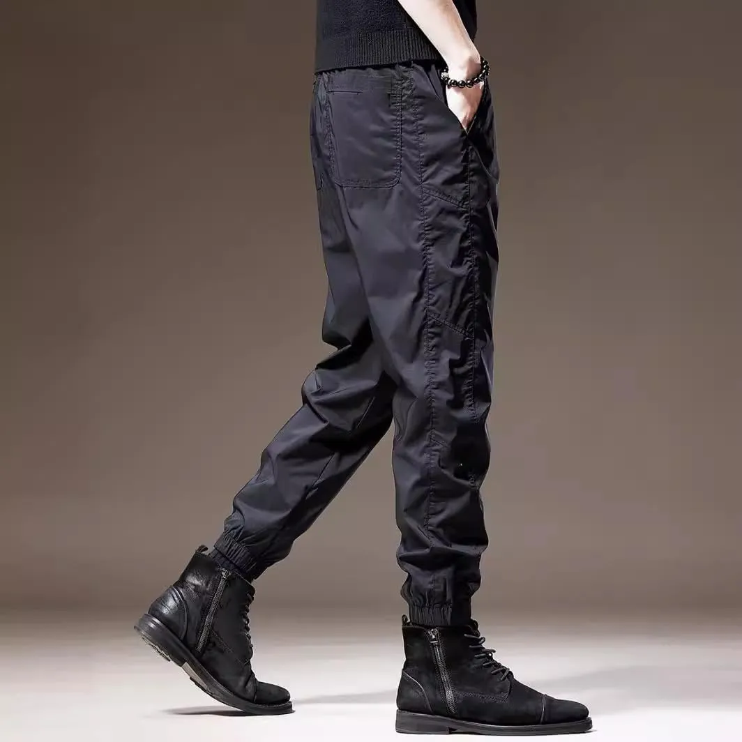 Men's Pant Summer Ice Silk Lightweight Casual Loose Plus Size American Sports Drawstring Tactical Trouser for Men