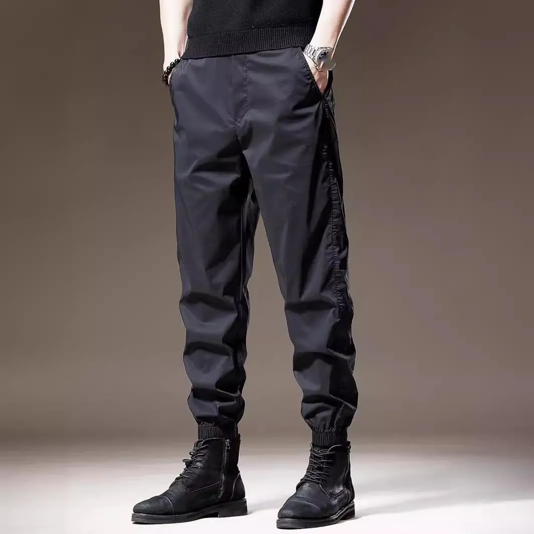 Men's Pant Summer Ice Silk Lightweight Casual Loose Plus Size American Sports Drawstring Tactical Trouser for Men