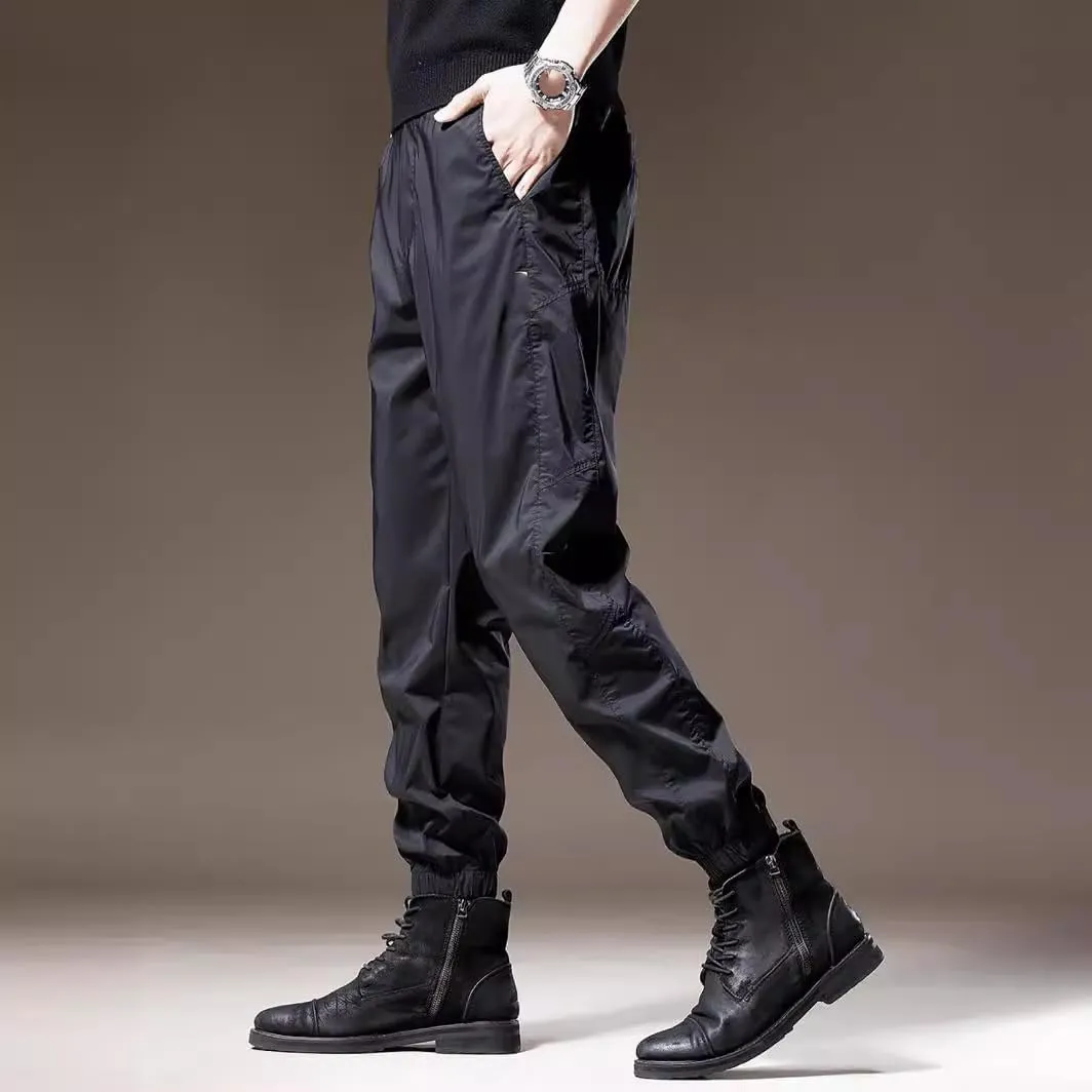 Men's Pant Summer Ice Silk Lightweight Casual Loose Plus Size American Sports Drawstring Tactical Trouser for Men