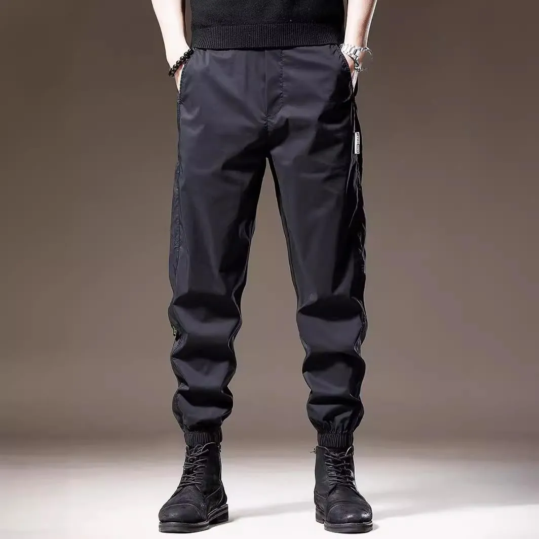 Men's Pant Summer Ice Silk Lightweight Casual Loose Plus Size American Sports Drawstring Tactical Trouser for Men