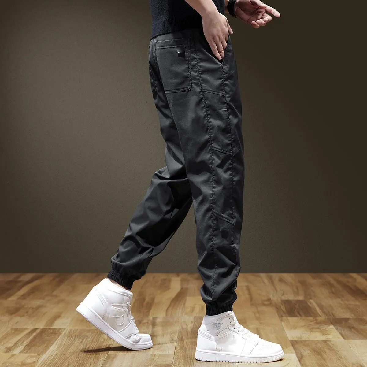 Men's Pant Summer Ice Silk Lightweight Casual Loose Plus Size American Sports Drawstring Tactical Trouser for Men