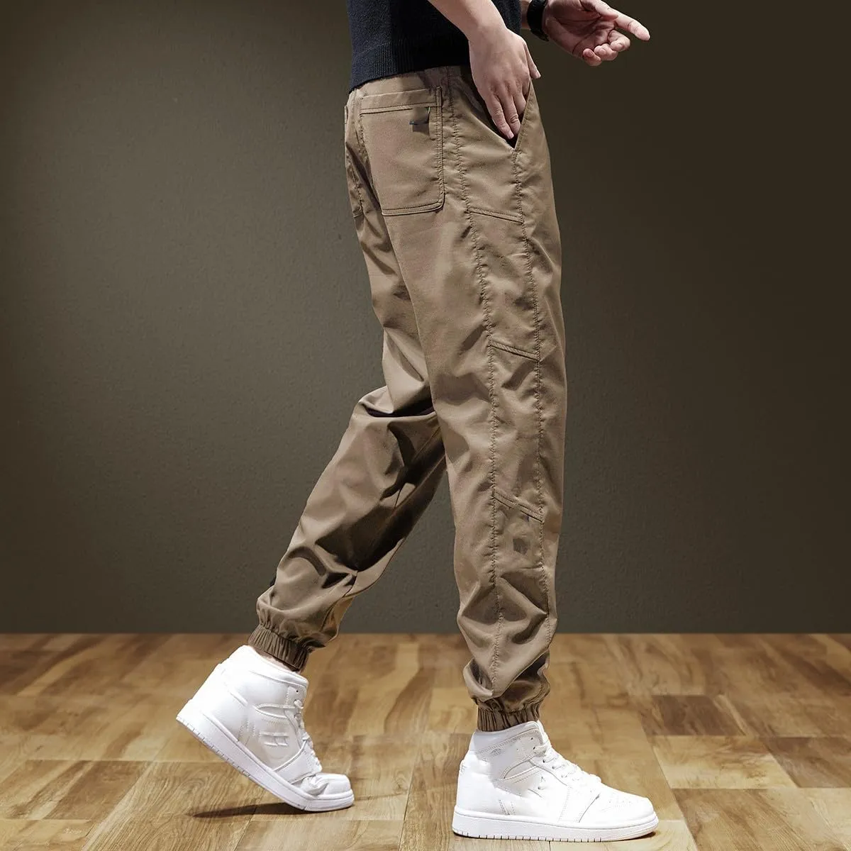 Men's Pant Summer Ice Silk Lightweight Casual Loose Plus Size American Sports Drawstring Tactical Trouser for Men
