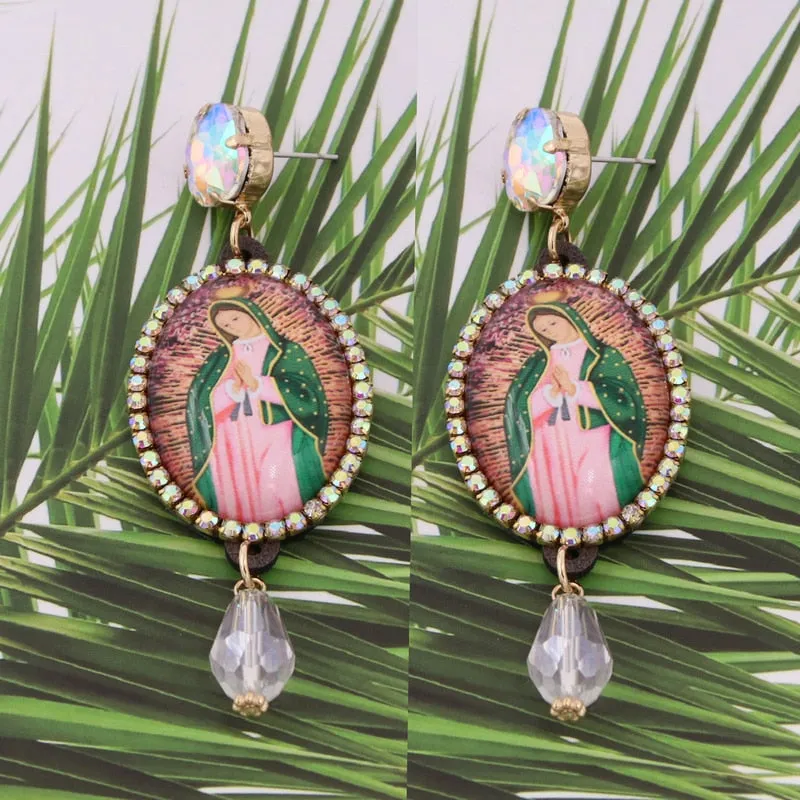 Relic- the Virgin Mary Rhinestone and Fringe Earrings Collection 50 Styles and Colors