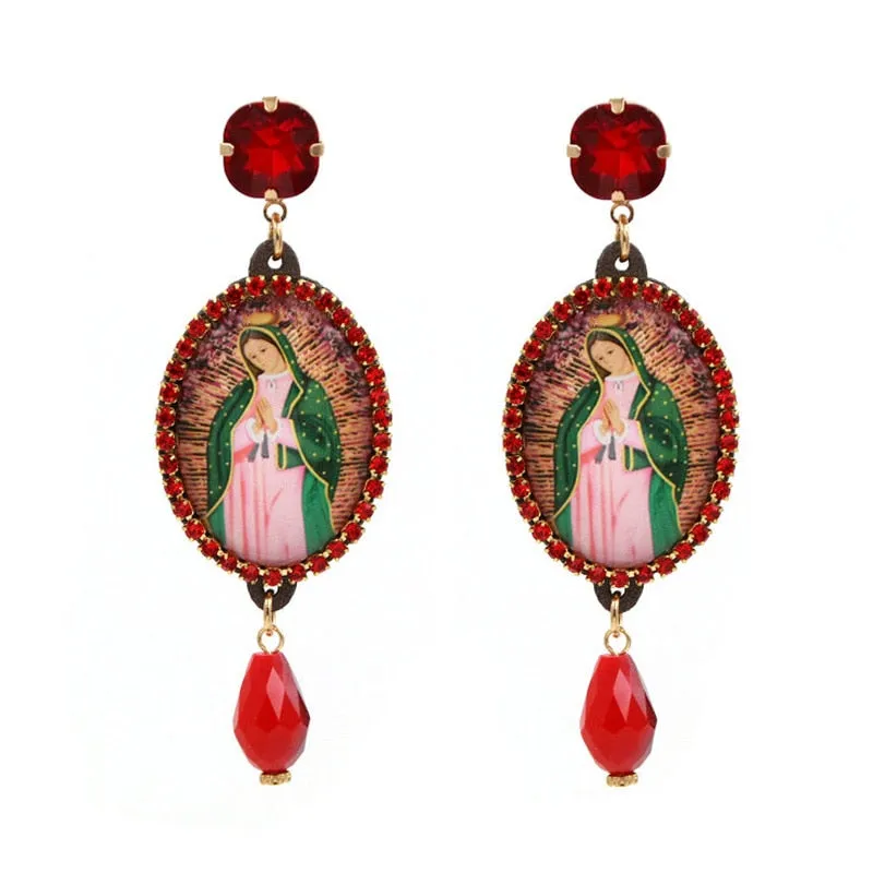 Relic- the Virgin Mary Rhinestone and Fringe Earrings Collection 50 Styles and Colors