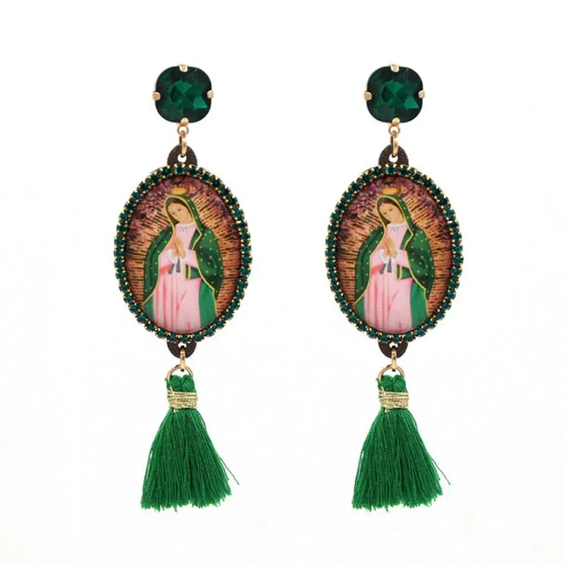 Relic- the Virgin Mary Rhinestone and Fringe Earrings Collection 50 Styles and Colors