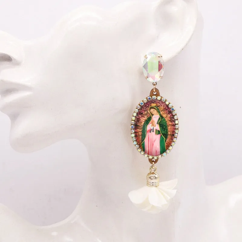 Relic- the Virgin Mary Rhinestone and Fringe Earrings Collection 50 Styles and Colors
