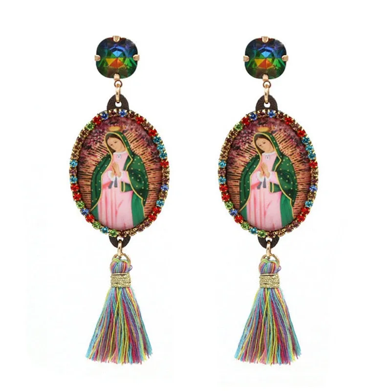Relic- the Virgin Mary Rhinestone and Fringe Earrings Collection 50 Styles and Colors