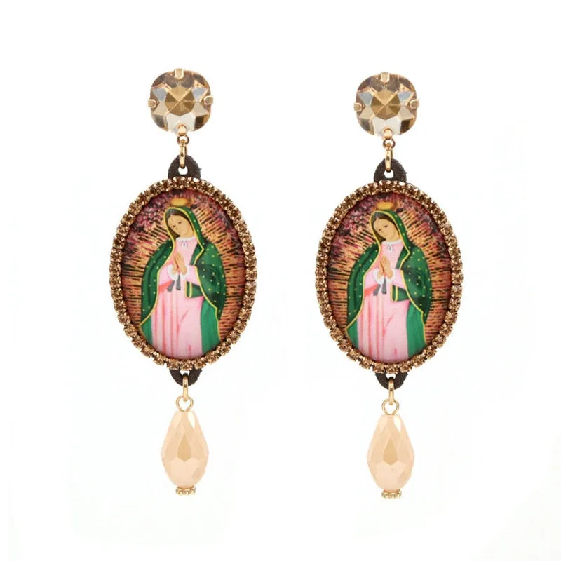 Relic- the Virgin Mary Rhinestone and Fringe Earrings Collection 50 Styles and Colors