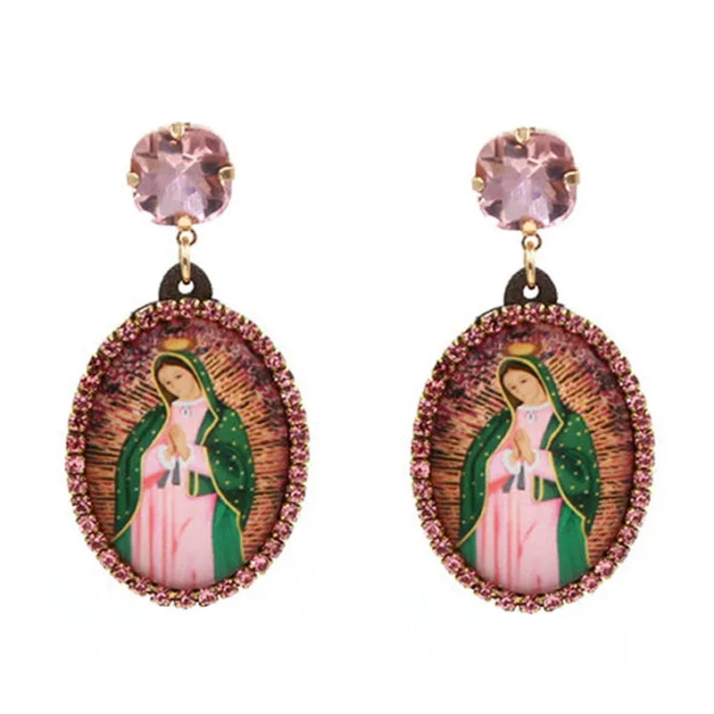 Relic- the Virgin Mary Rhinestone and Fringe Earrings Collection 50 Styles and Colors