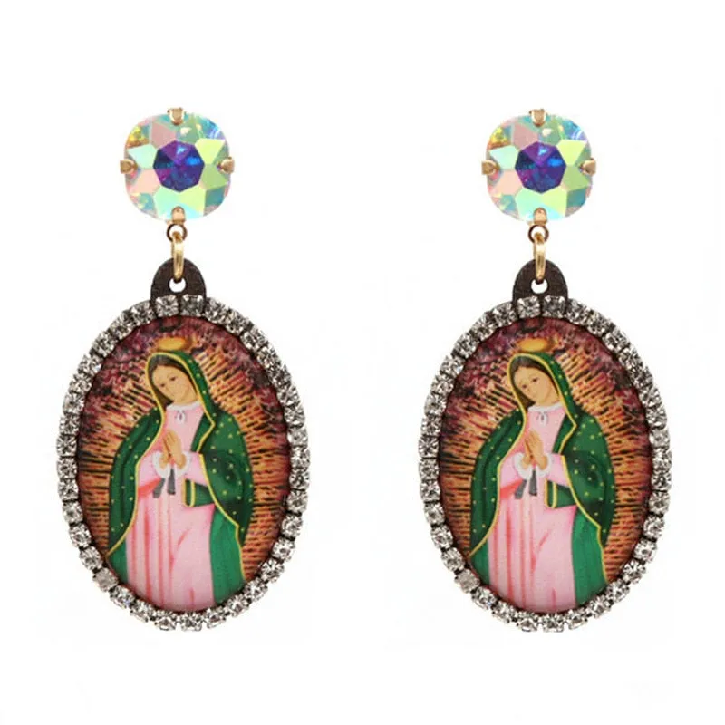 Relic- the Virgin Mary Rhinestone and Fringe Earrings Collection 50 Styles and Colors