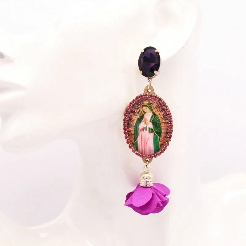 Relic- the Virgin Mary Rhinestone and Fringe Earrings Collection 50 Styles and Colors