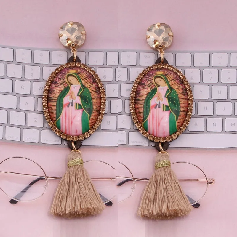 Relic- the Virgin Mary Rhinestone and Fringe Earrings Collection 50 Styles and Colors