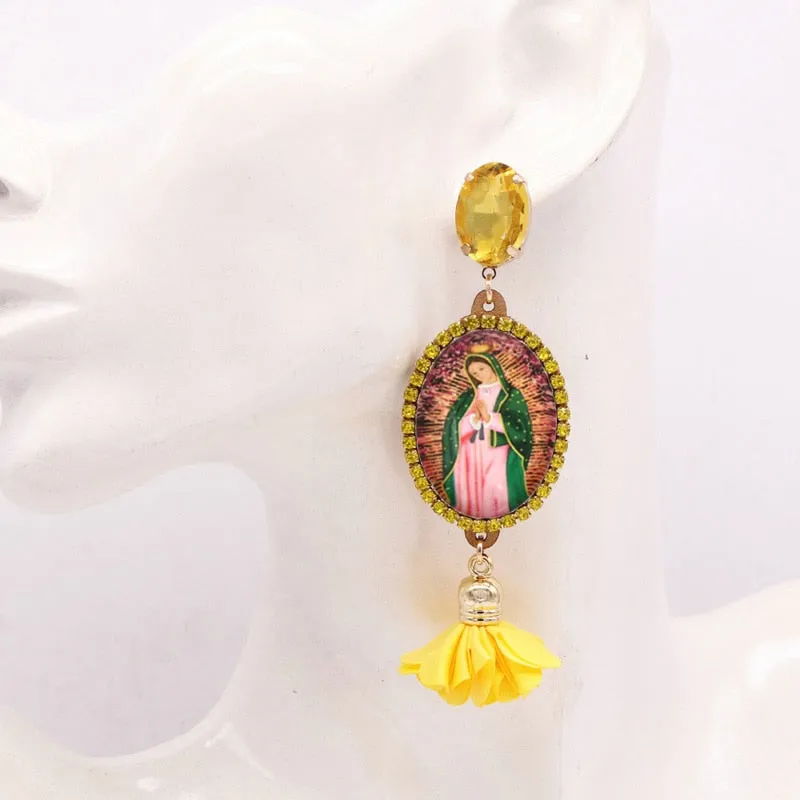Relic- the Virgin Mary Rhinestone and Fringe Earrings Collection 50 Styles and Colors