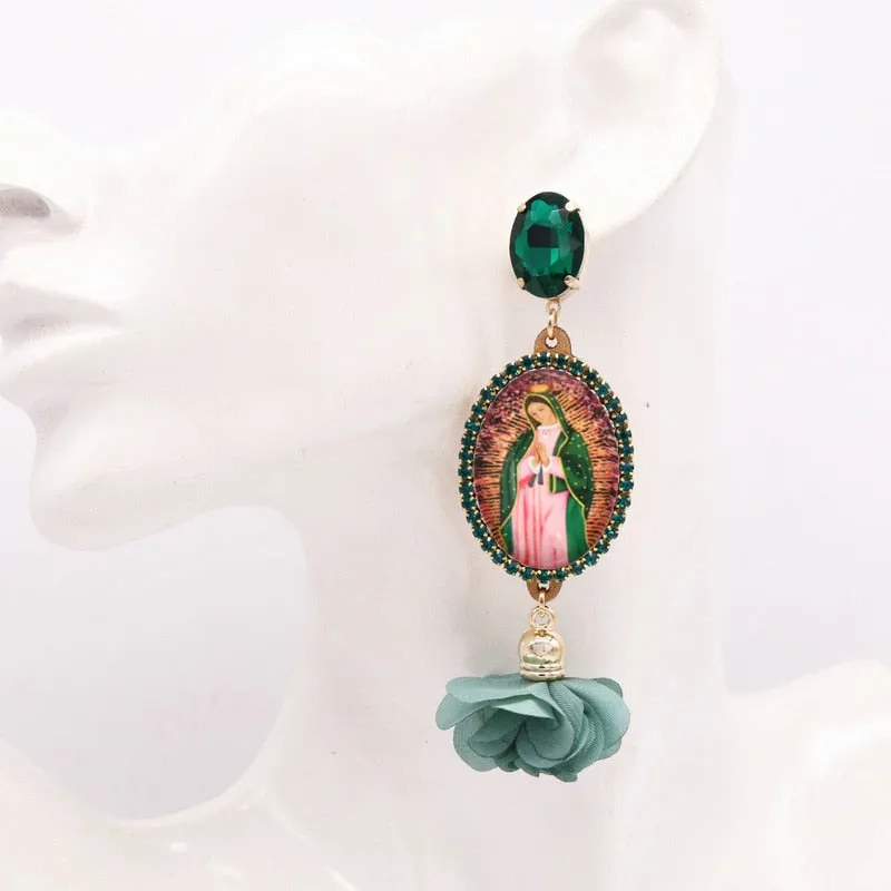Relic- the Virgin Mary Rhinestone and Fringe Earrings Collection 50 Styles and Colors