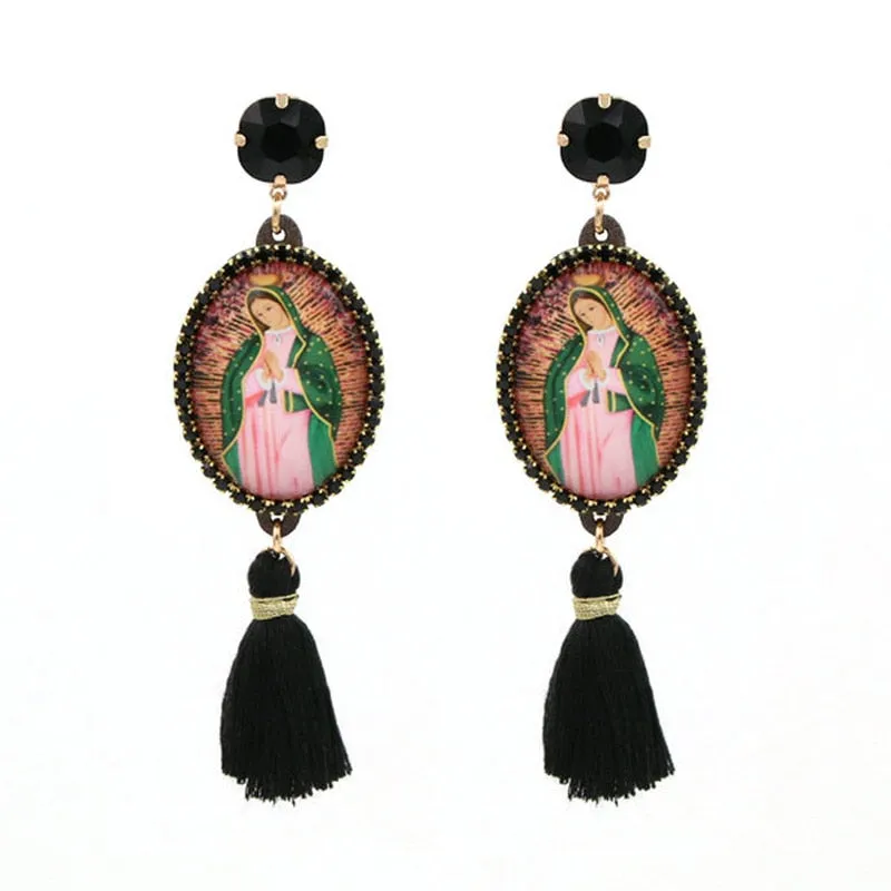 Relic- the Virgin Mary Rhinestone and Fringe Earrings Collection 50 Styles and Colors