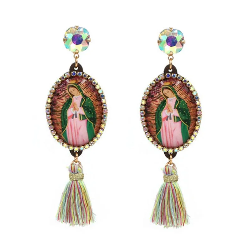 Relic- the Virgin Mary Rhinestone and Fringe Earrings Collection 50 Styles and Colors