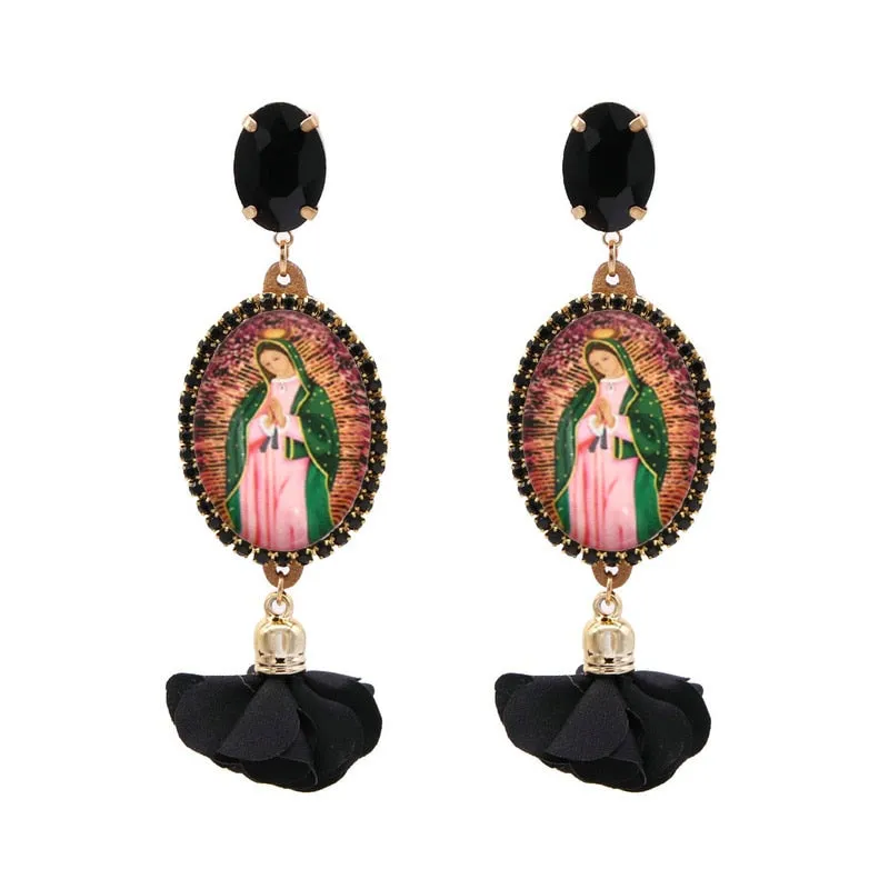 Relic- the Virgin Mary Rhinestone and Fringe Earrings Collection 50 Styles and Colors