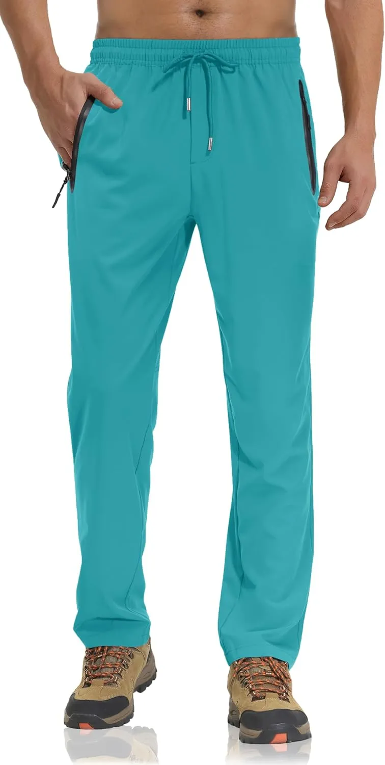 TACVASEN Men's Lightweight Hiking Pants Quick Dry Running Jogger Drawstring Sweatpants Zipper Pockets